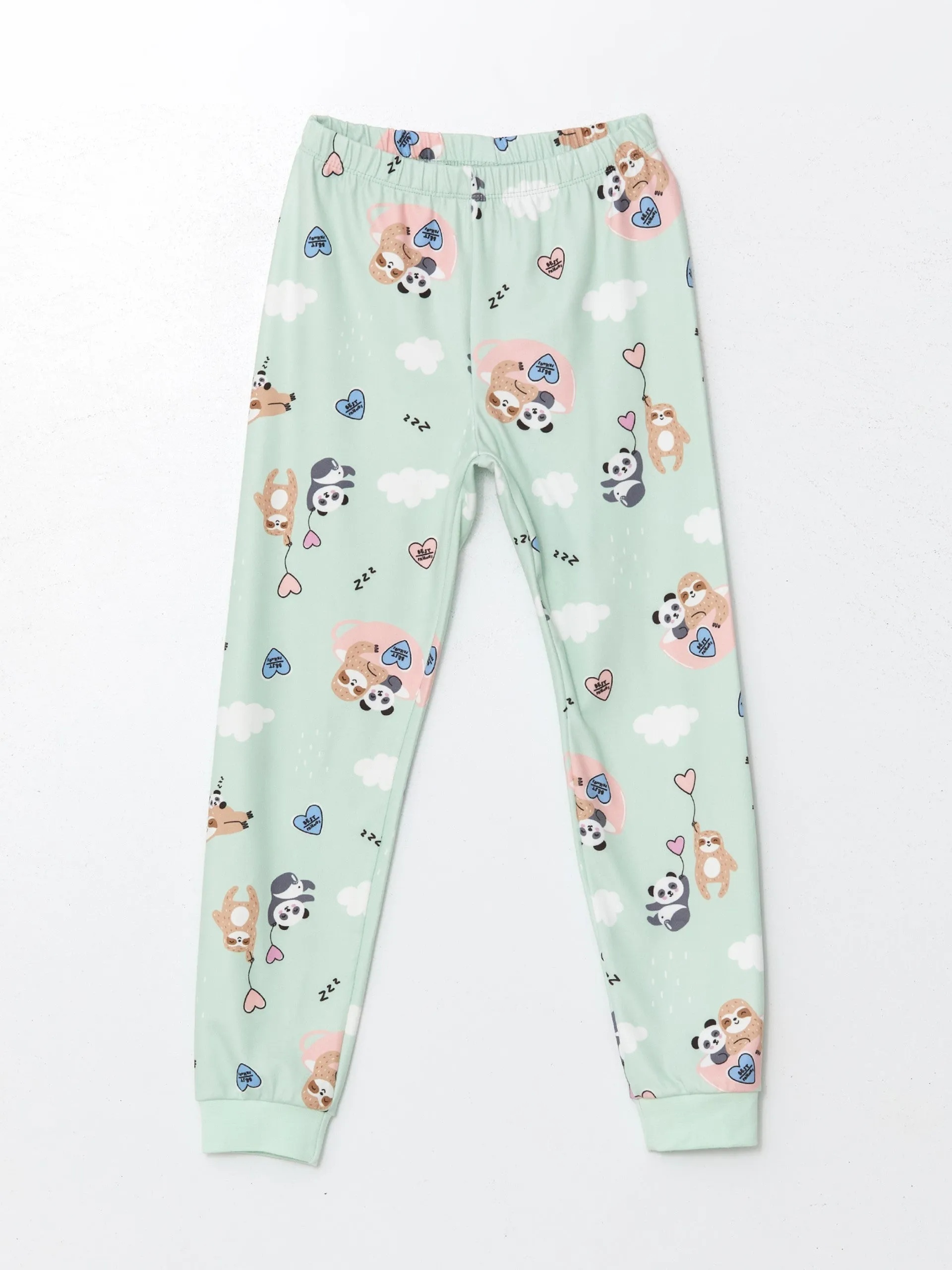 Lcw Kids Turquoise Crew Neck Polar Fleece Girls Pajama Set