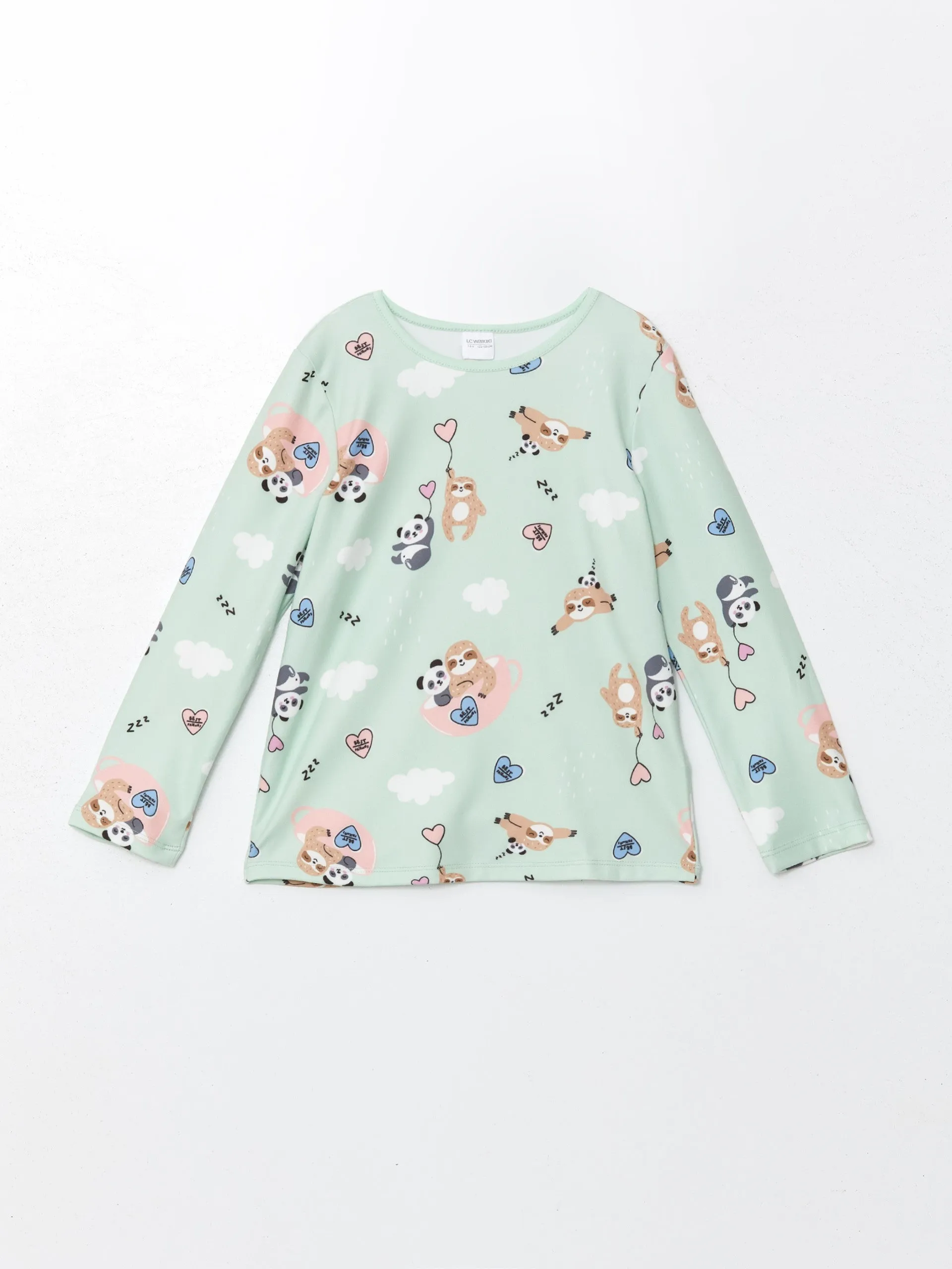 Lcw Kids Turquoise Crew Neck Polar Fleece Girls Pajama Set