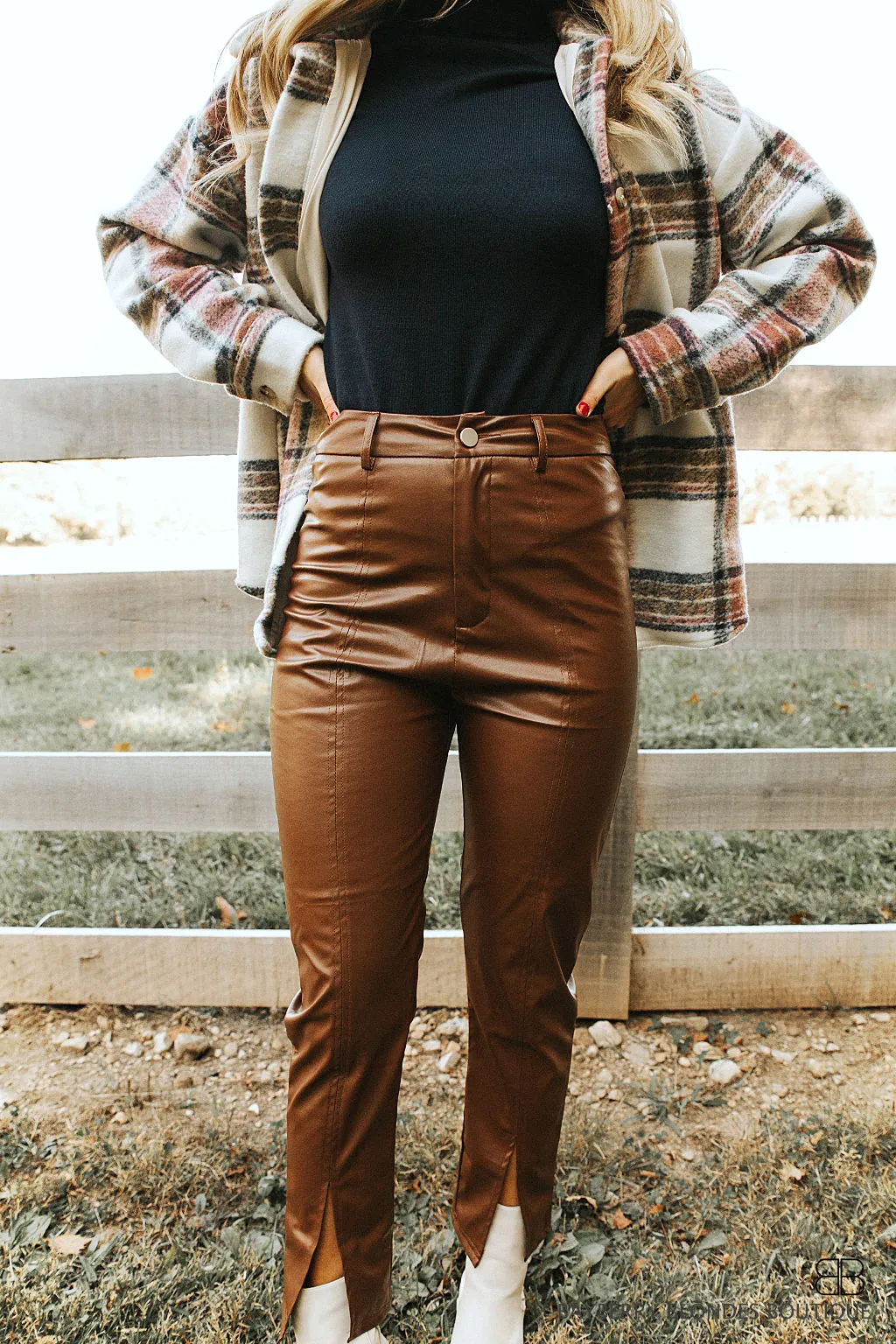 Leatherette Pants-Brown