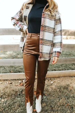 Leatherette Pants-Brown