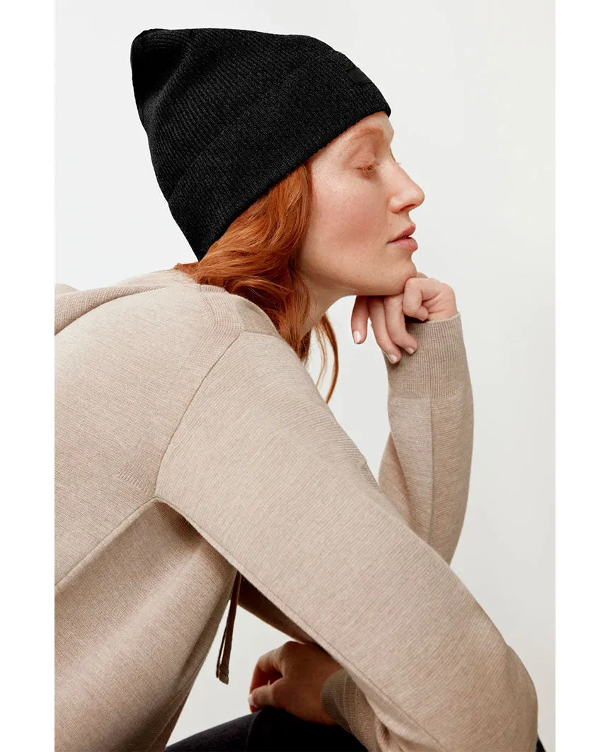 Lightweight Beanie Cashmere Heather Black Womens