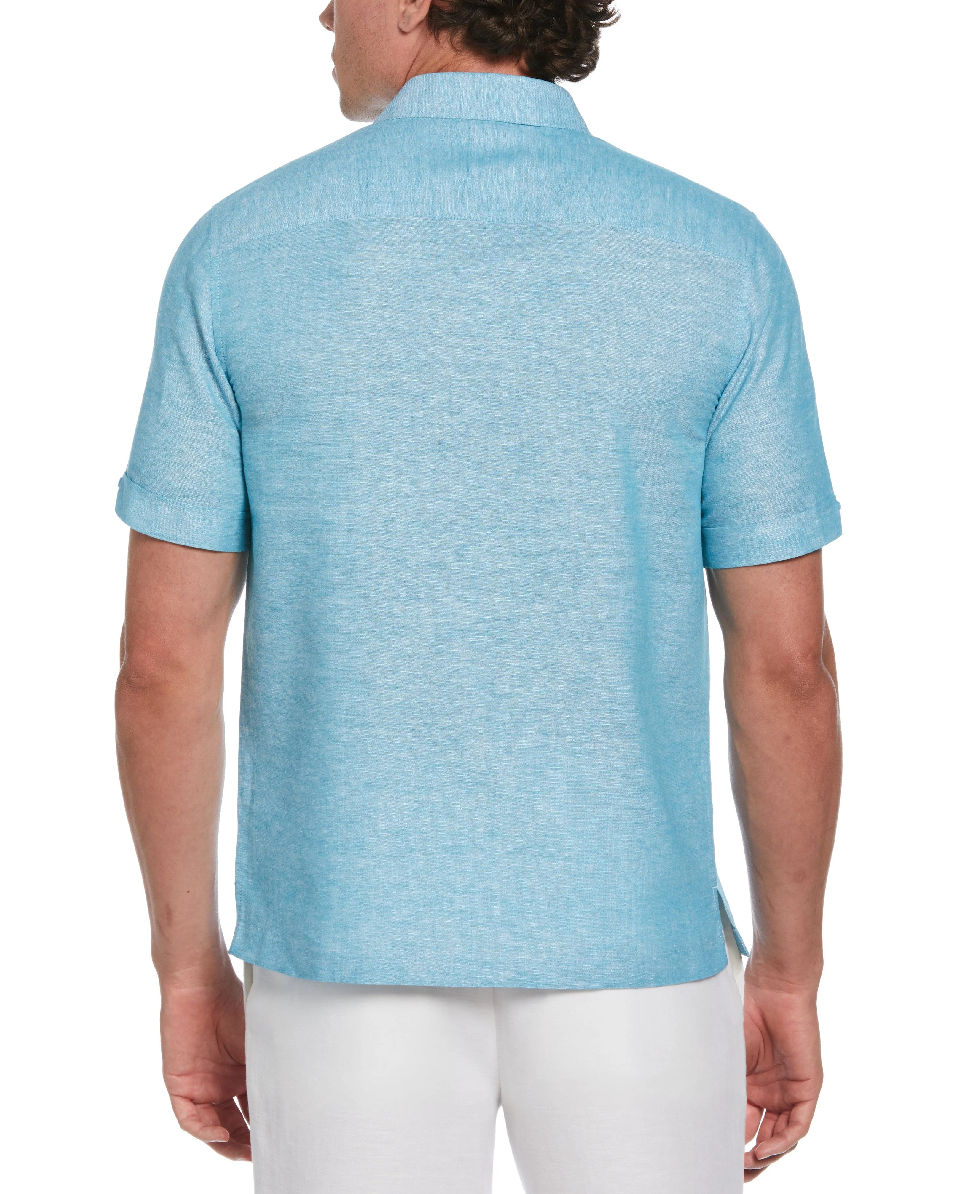 Linen Blend Argyle Embroidered Chambray Shirt