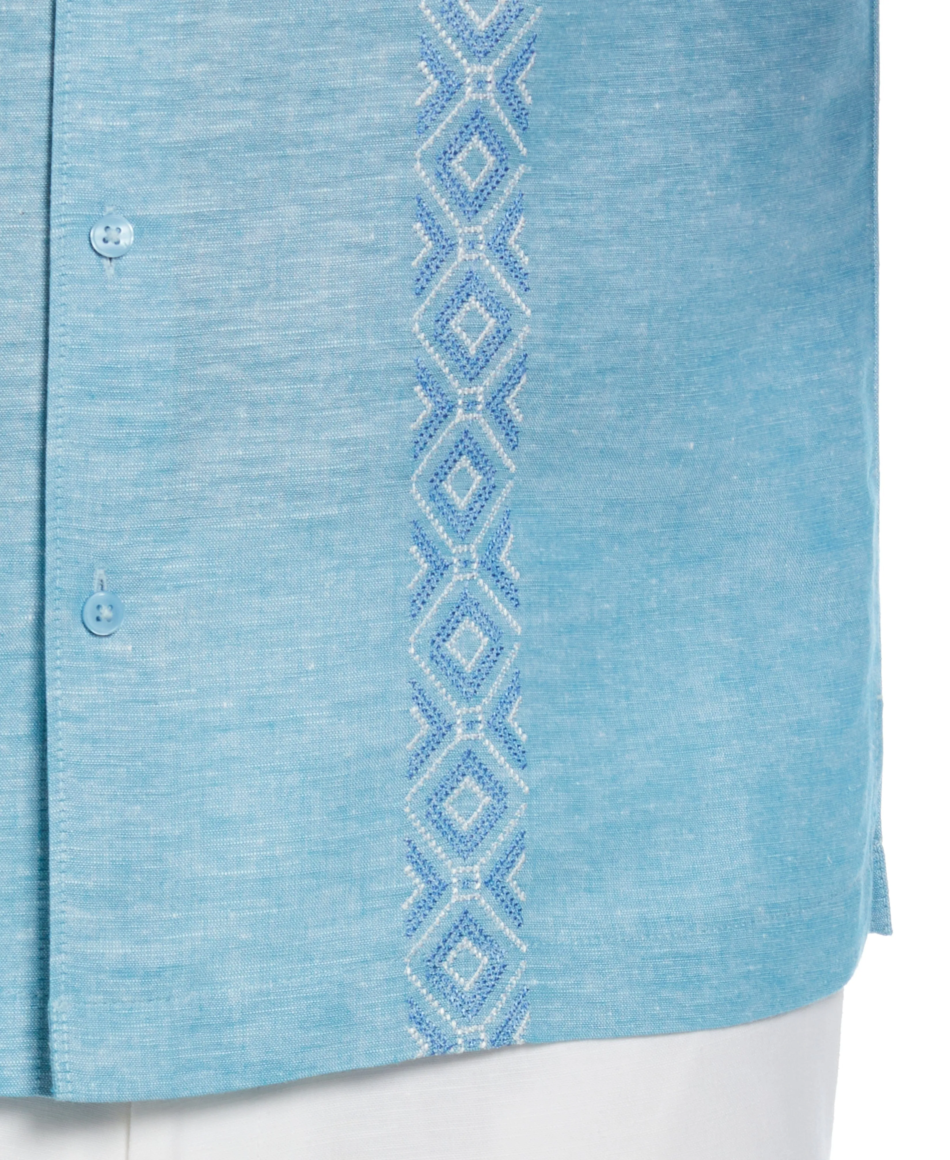 Linen Blend Argyle Embroidered Chambray Shirt