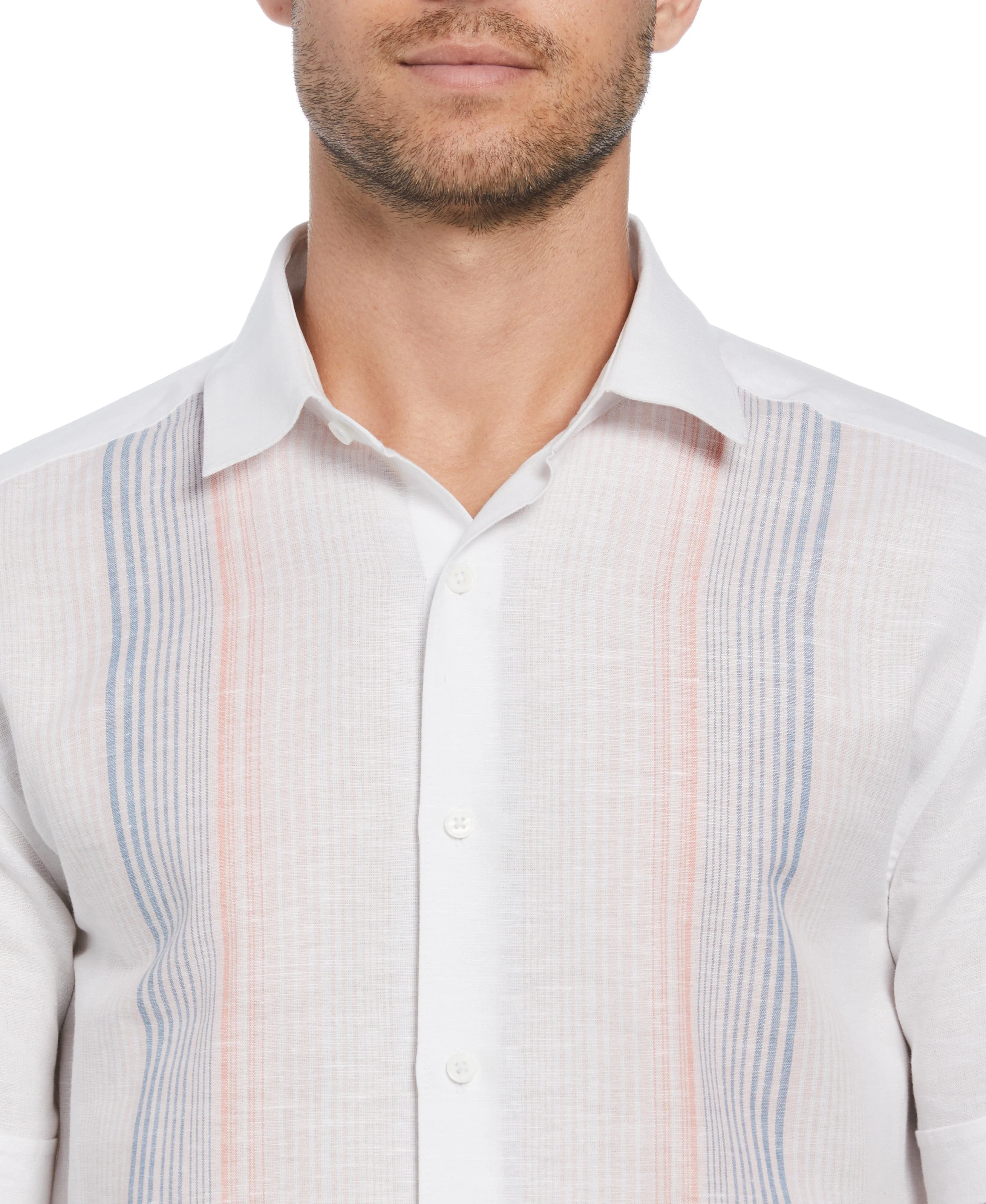 Linen Blend Gradient Stripe Panel Shirt