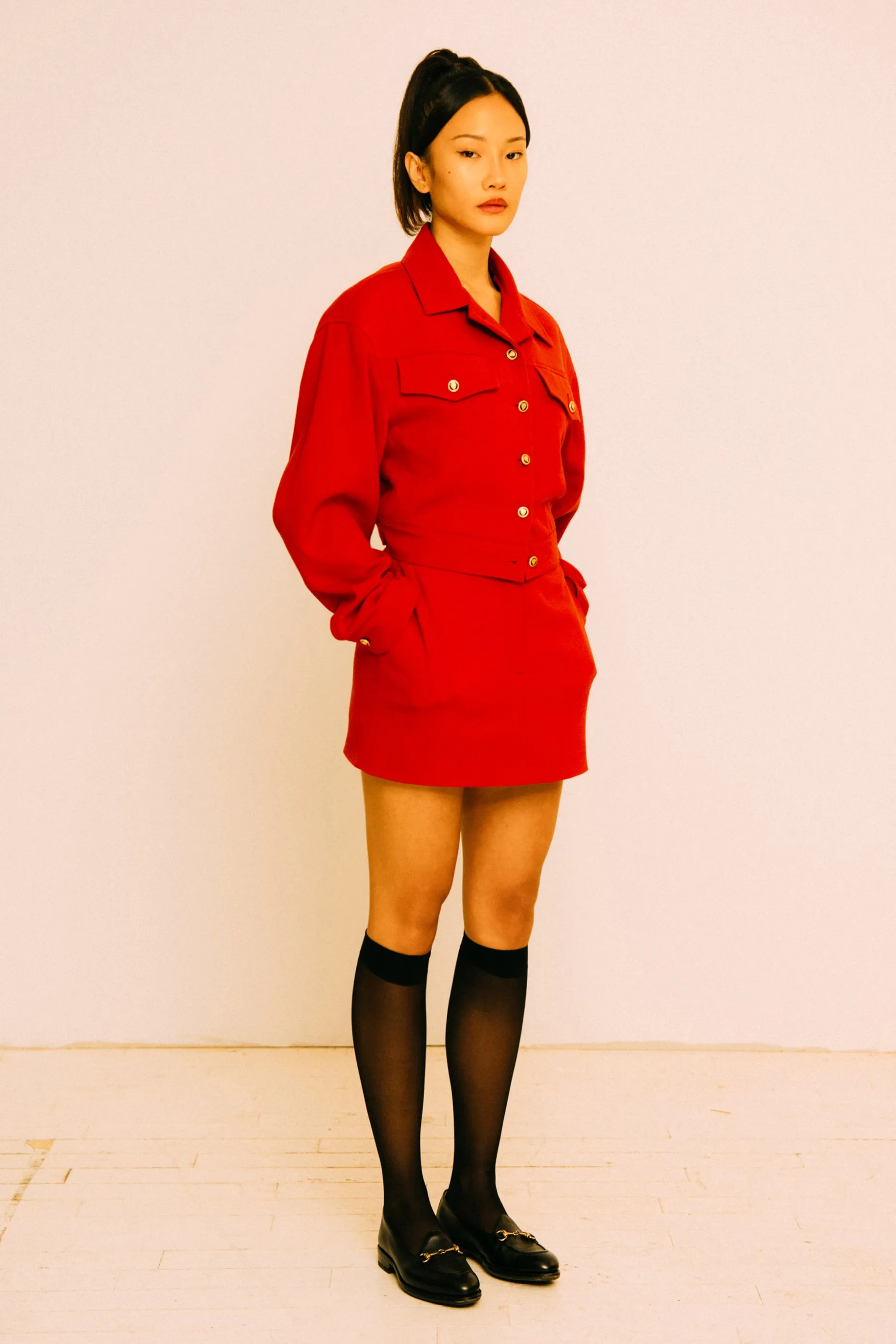 LIZZIE WOOL CREPE TRUCKER JACKET