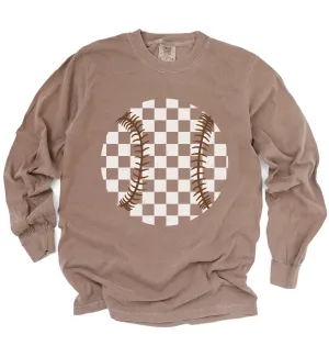 Long Sleeve Comfort Colors Checkered Espresso Baseball Tee/ Quality Retro Tee
