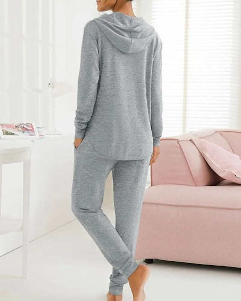 Long Sleeve Hooded Top & Drawstring Pants Set