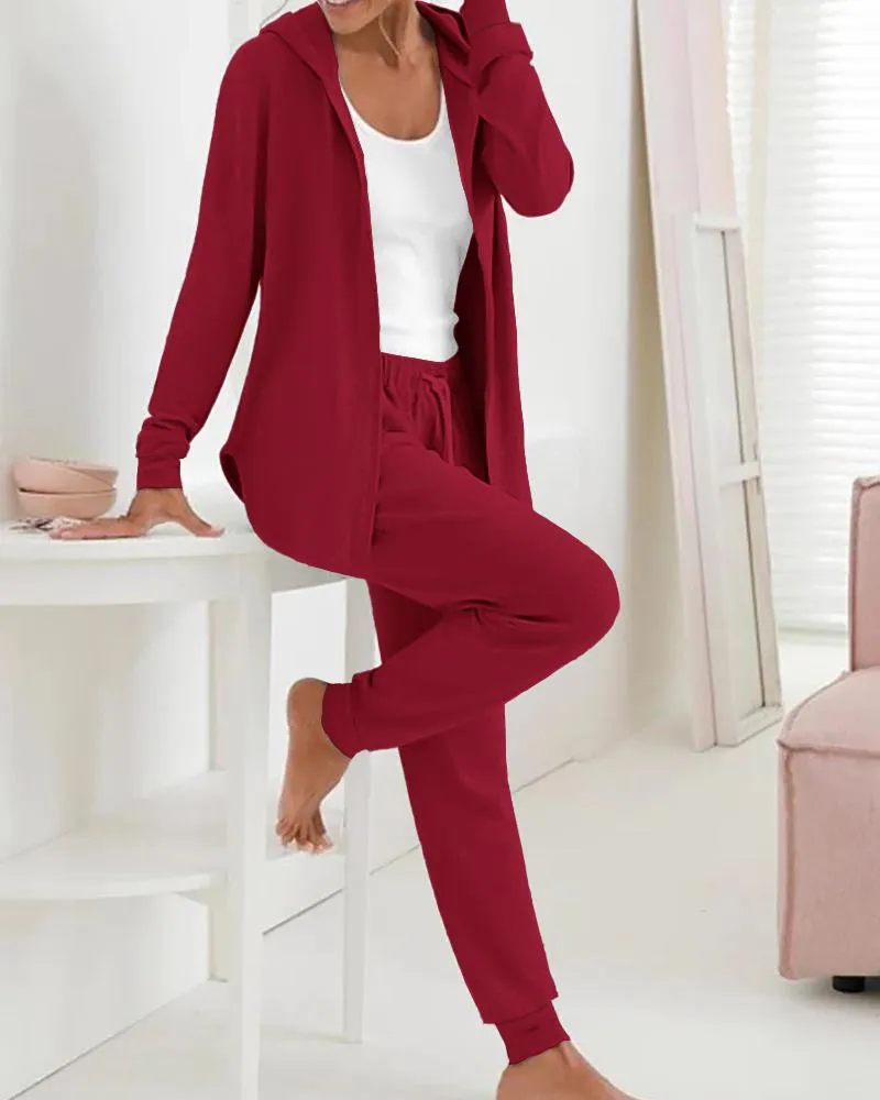 Long Sleeve Hooded Top & Drawstring Pants Set
