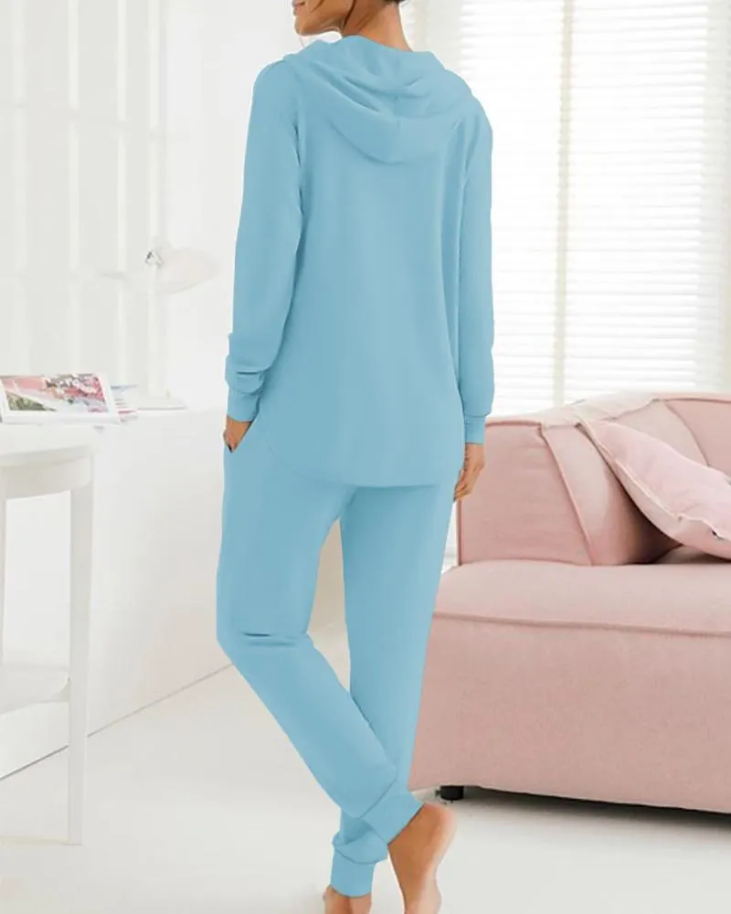 Long Sleeve Hooded Top & Drawstring Pants Set