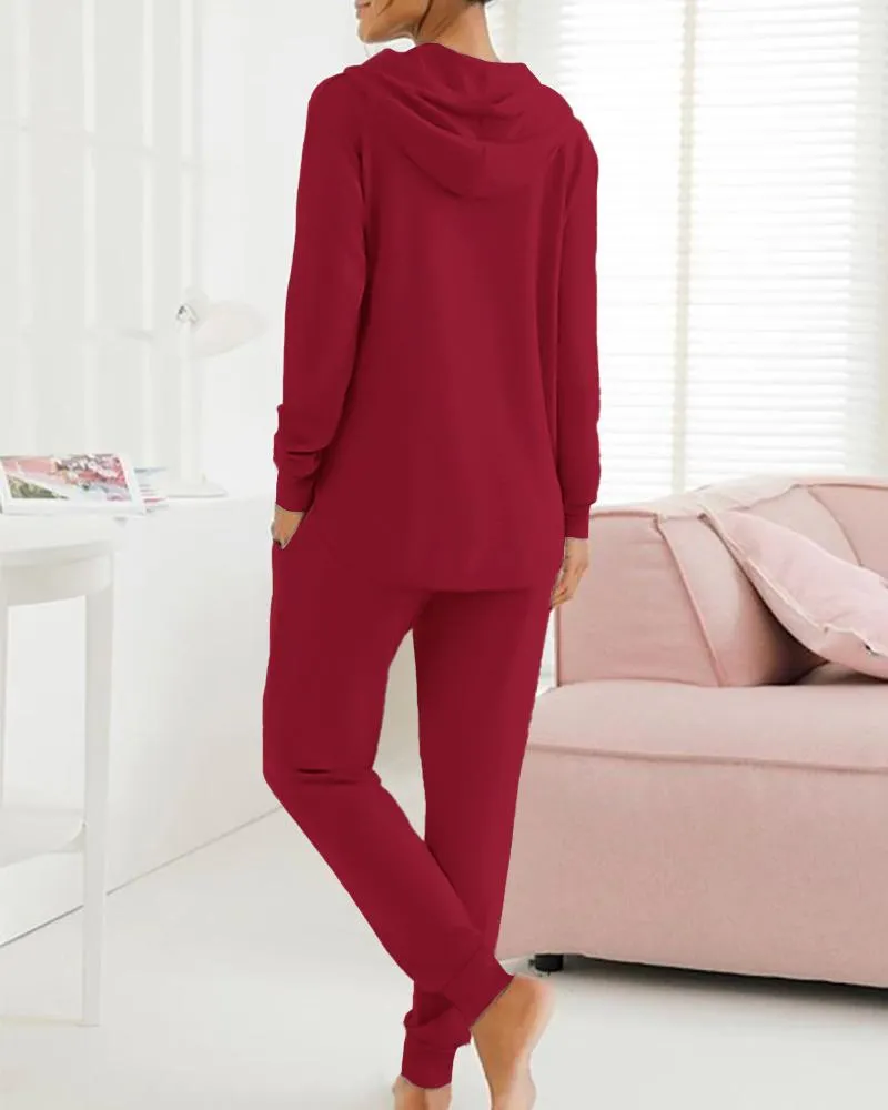 Long Sleeve Hooded Top & Drawstring Pants Set