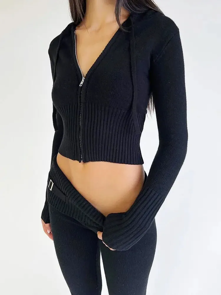 Long Sleeve Zipper Hooded Women Tracksuit