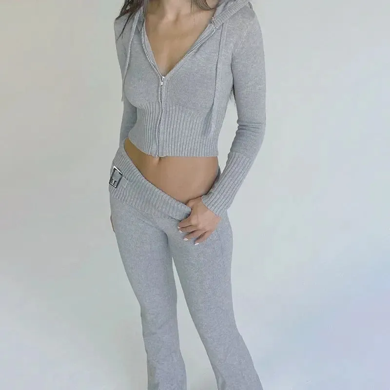 Long Sleeve Zipper Hooded Women Tracksuit