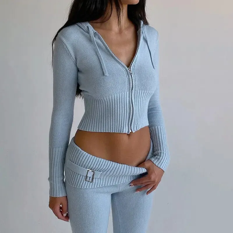 Long Sleeve Zipper Hooded Women Tracksuit