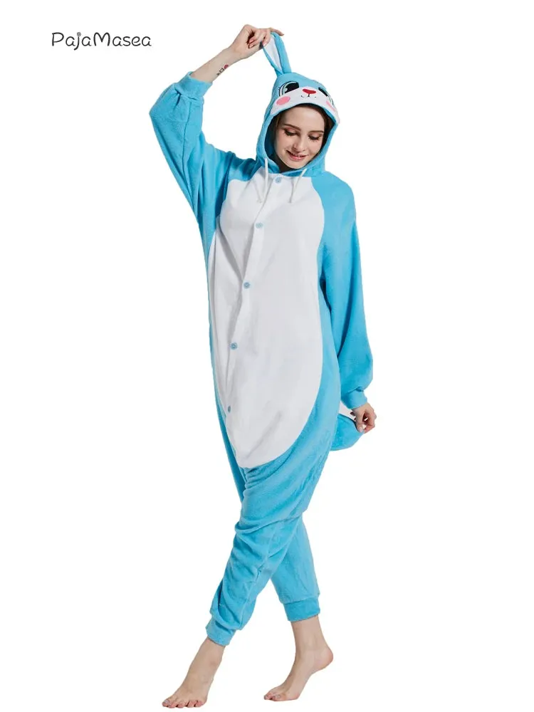 Lovely Animal Bunny Fleece Women Rabbit Onesie Adult Unisex Cosplay Costume Pajama Sleepwear Men Halloween PartyRaccoon Kigurumi