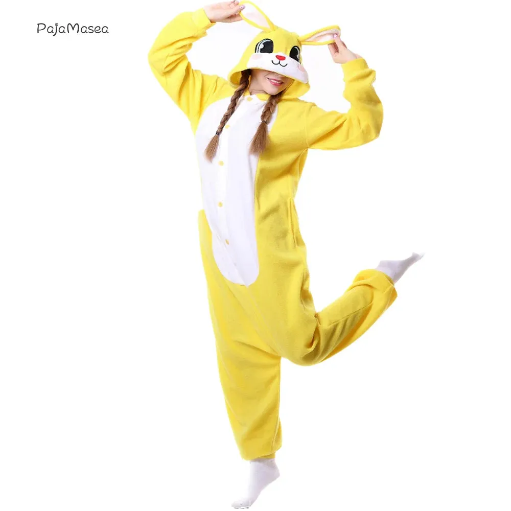 Lovely Animal Bunny Fleece Women Rabbit Onesie Adult Unisex Cosplay Costume Pajama Sleepwear Men Halloween PartyRaccoon Kigurumi