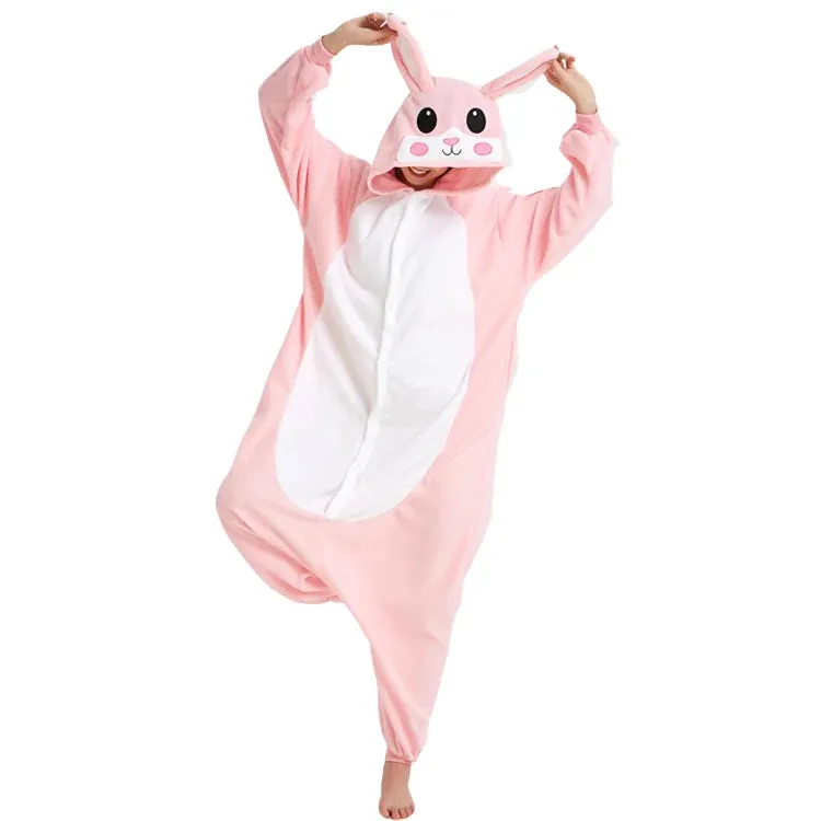 Lovely Animal Bunny Fleece Women Rabbit Onesie Adult Unisex Cosplay Costume Pajama Sleepwear Men Halloween PartyRaccoon Kigurumi