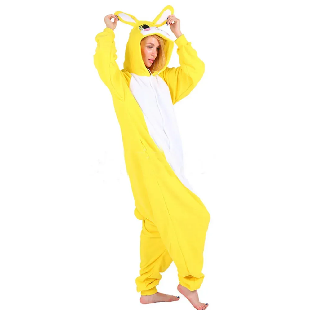 Lovely Animal Bunny Fleece Women Rabbit Onesie Adult Unisex Cosplay Costume Pajama Sleepwear Men Halloween PartyRaccoon Kigurumi