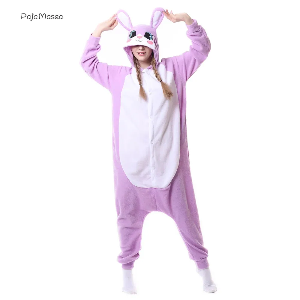 Lovely Animal Bunny Fleece Women Rabbit Onesie Adult Unisex Cosplay Costume Pajama Sleepwear Men Halloween PartyRaccoon Kigurumi