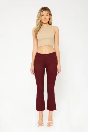 Low-rise burgundy skinny flare pants