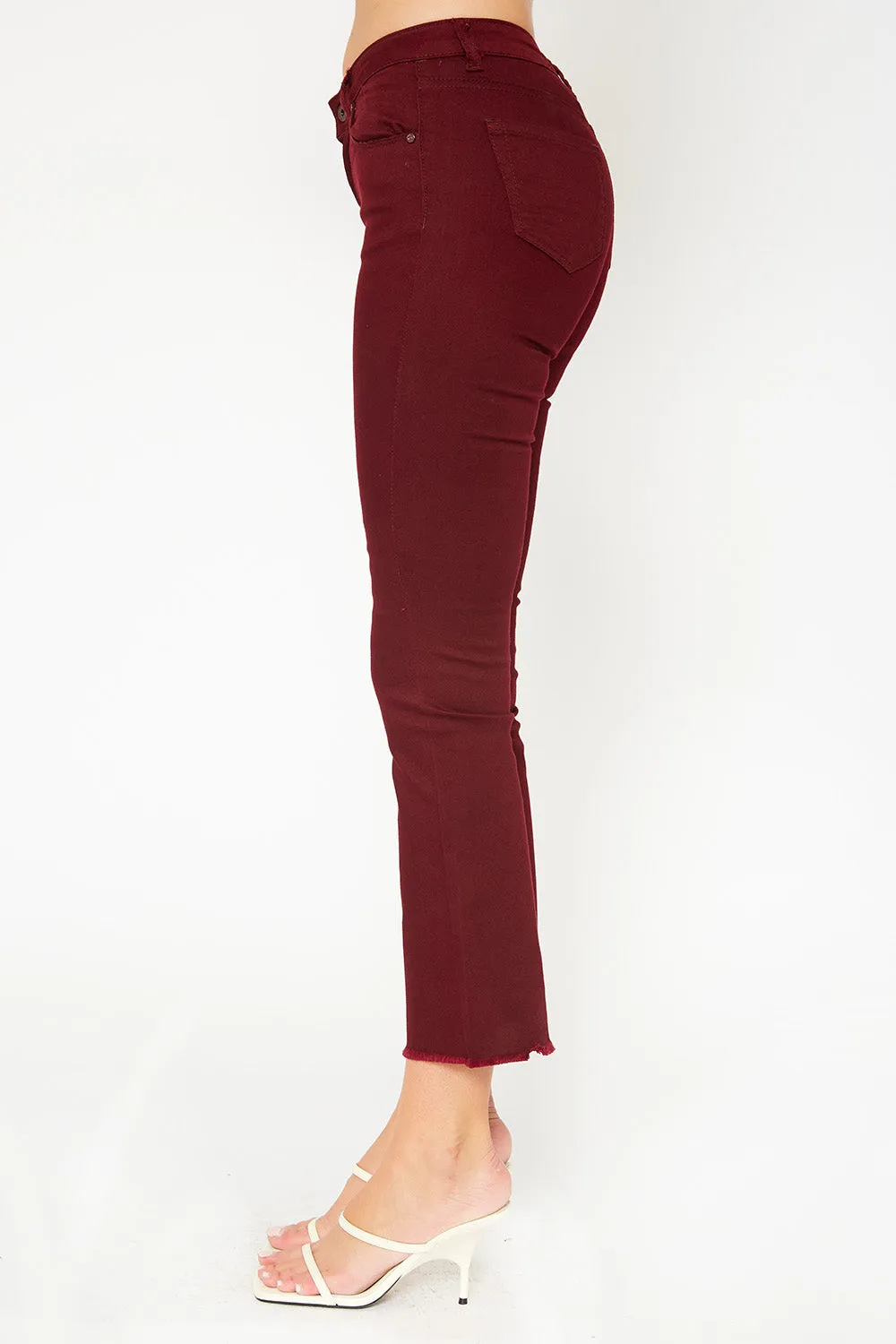 Low-rise burgundy skinny flare pants
