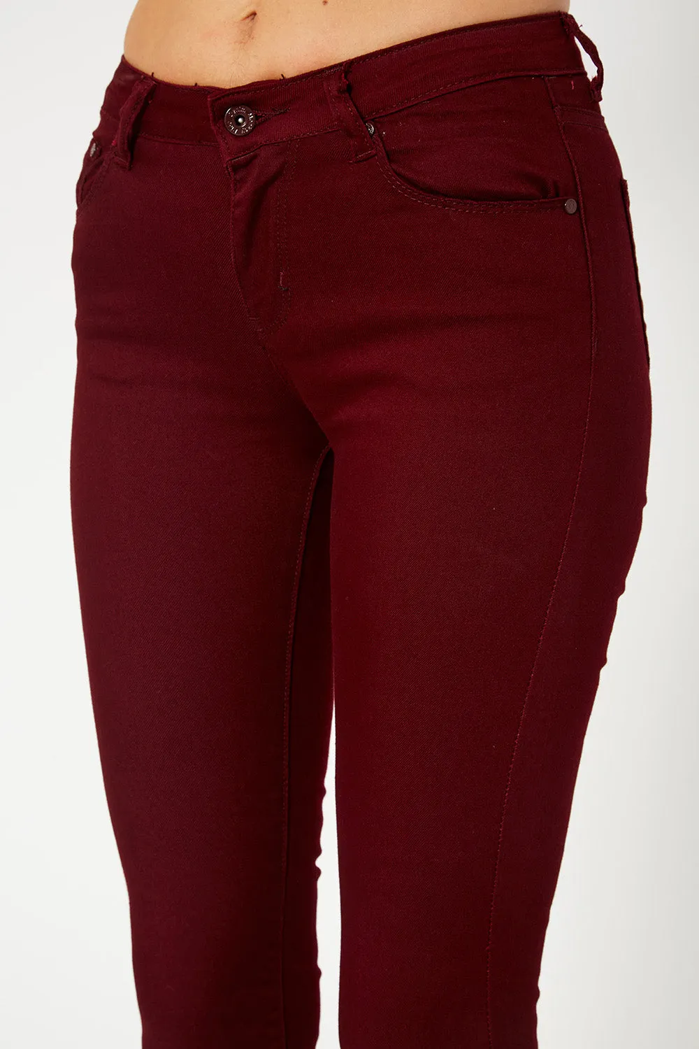 Low-rise burgundy skinny flare pants