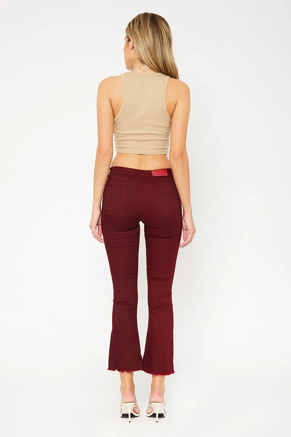 Low-rise burgundy skinny flare pants