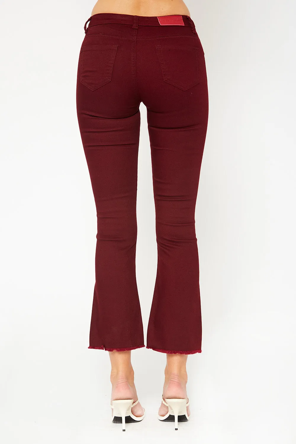 Low-rise burgundy skinny flare pants