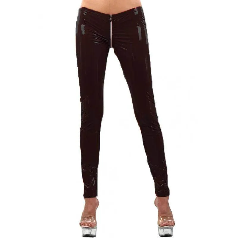 Low Waist Shiny Patent Leather Pants