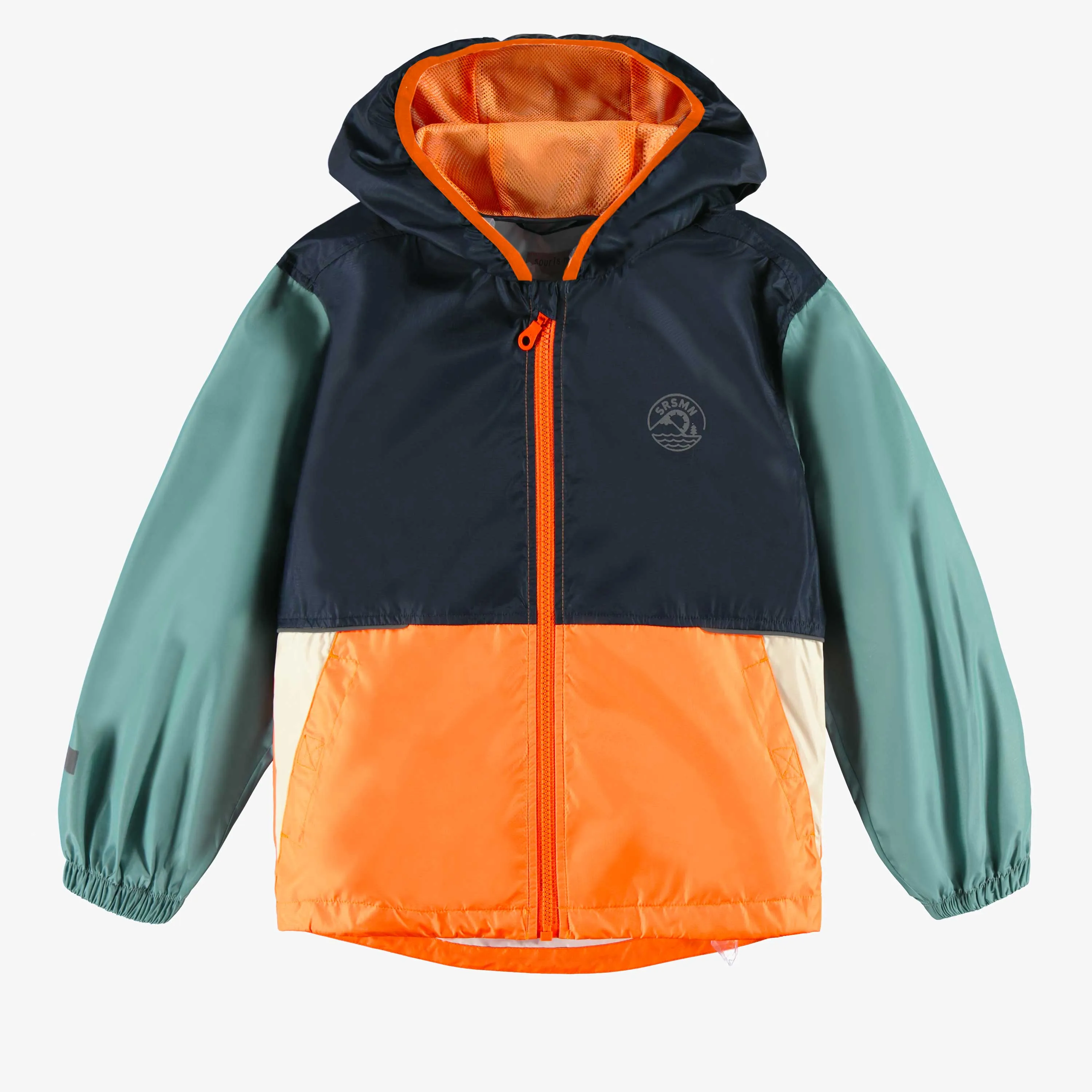 Manteau coupe-vent bleu et orange, enfant || Blue and orange windbreaker coat, child