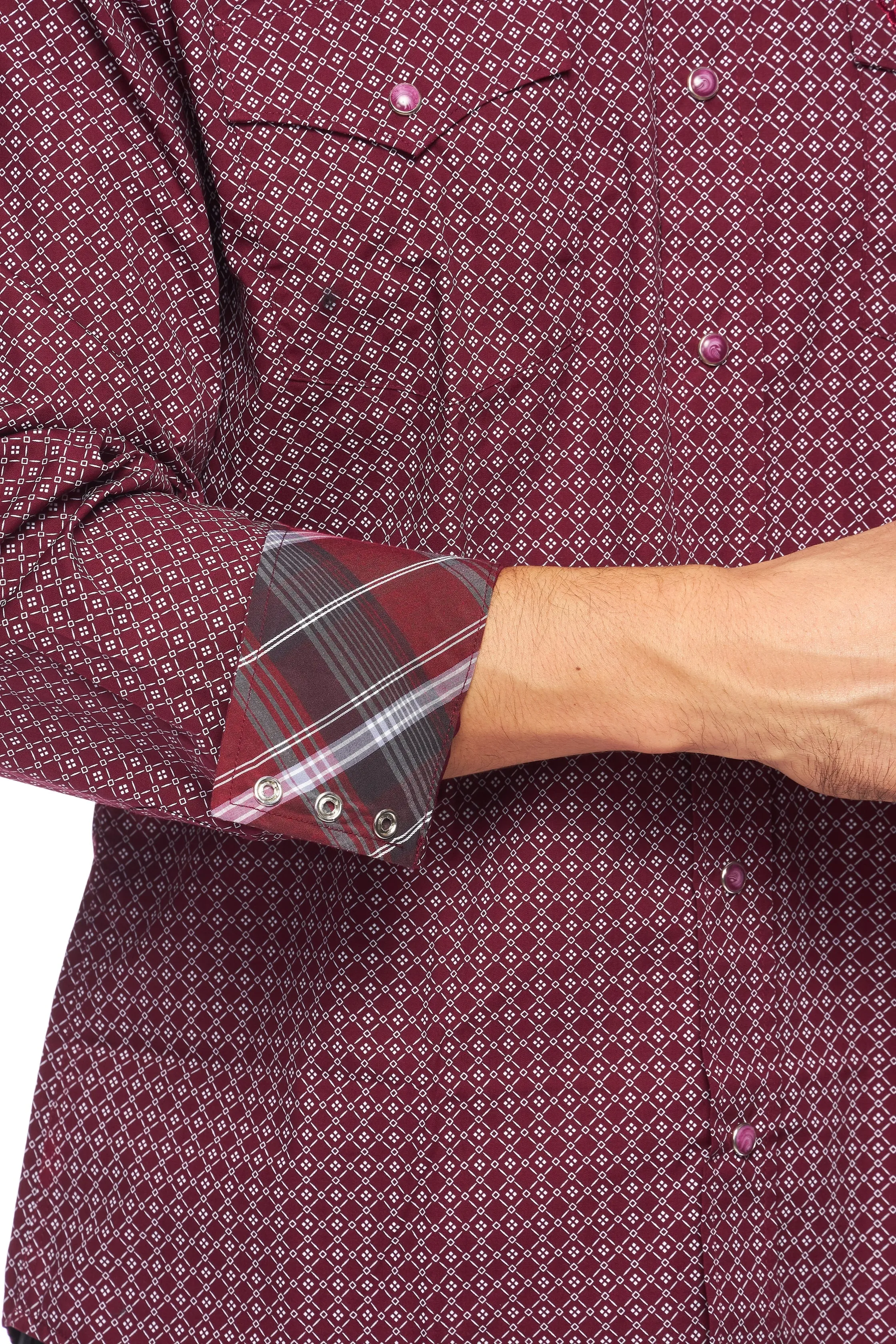Maroon Pearl Snap Western Shirt