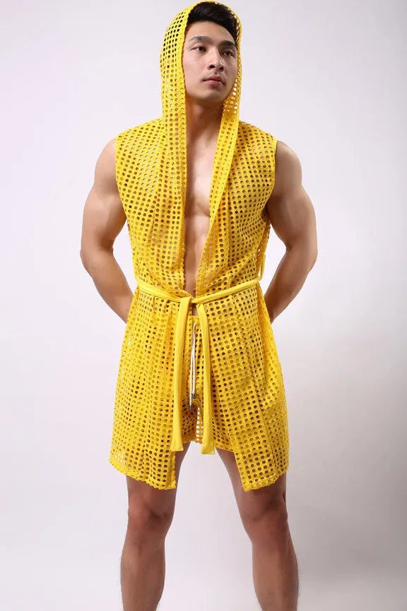 men robe bathrobe brand sexy men pajamas long mens sleepwear sheer mesh gay wear men sleep lounge kimono for man