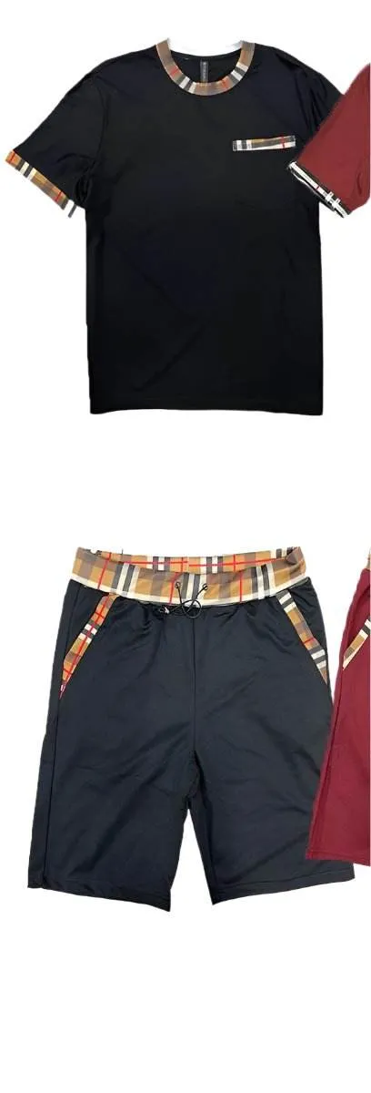 Mens Checkered Tshirt Short Set