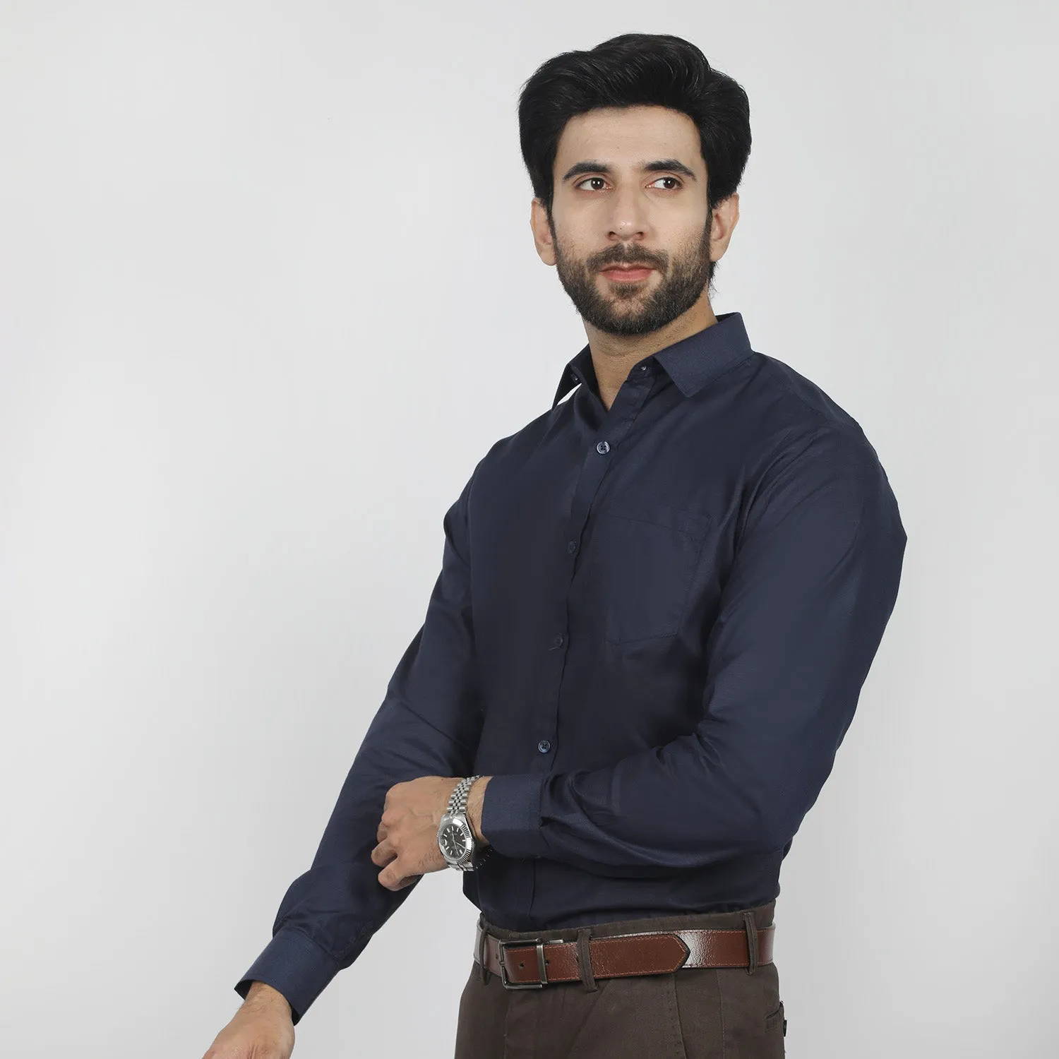 Men's Formal Chambray Shirt - Navy Blue