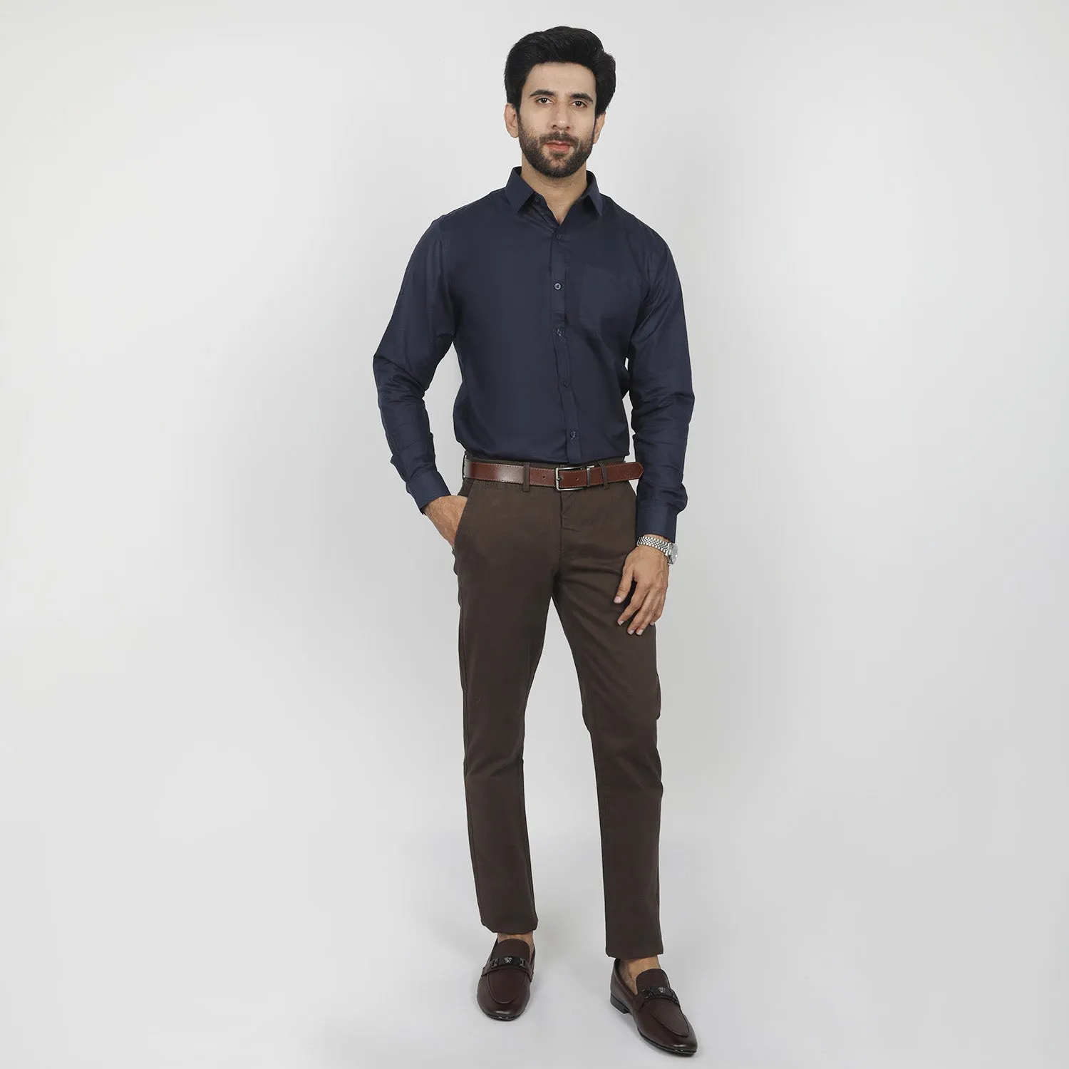 Men's Formal Chambray Shirt - Navy Blue