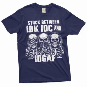 Men's Funny T-shirt Skeleton Shirt Humorous Gift Idk Idc and Idgaf Shirt Sarcastic Tee Shirt