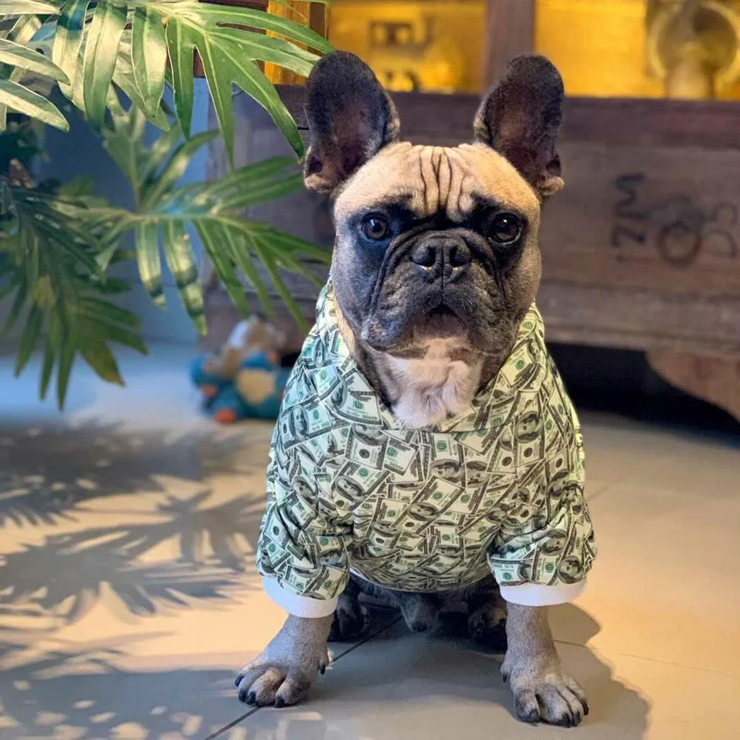 Money Print Dog Hoodie by Furr Baby Gifts
