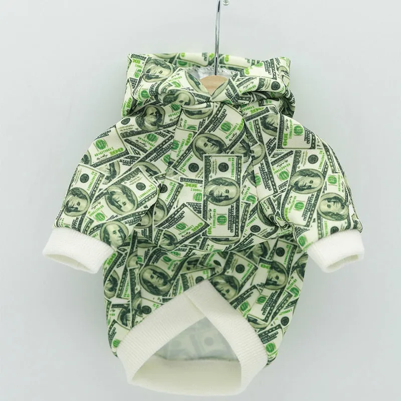 Money Print Dog Hoodie by Furr Baby Gifts