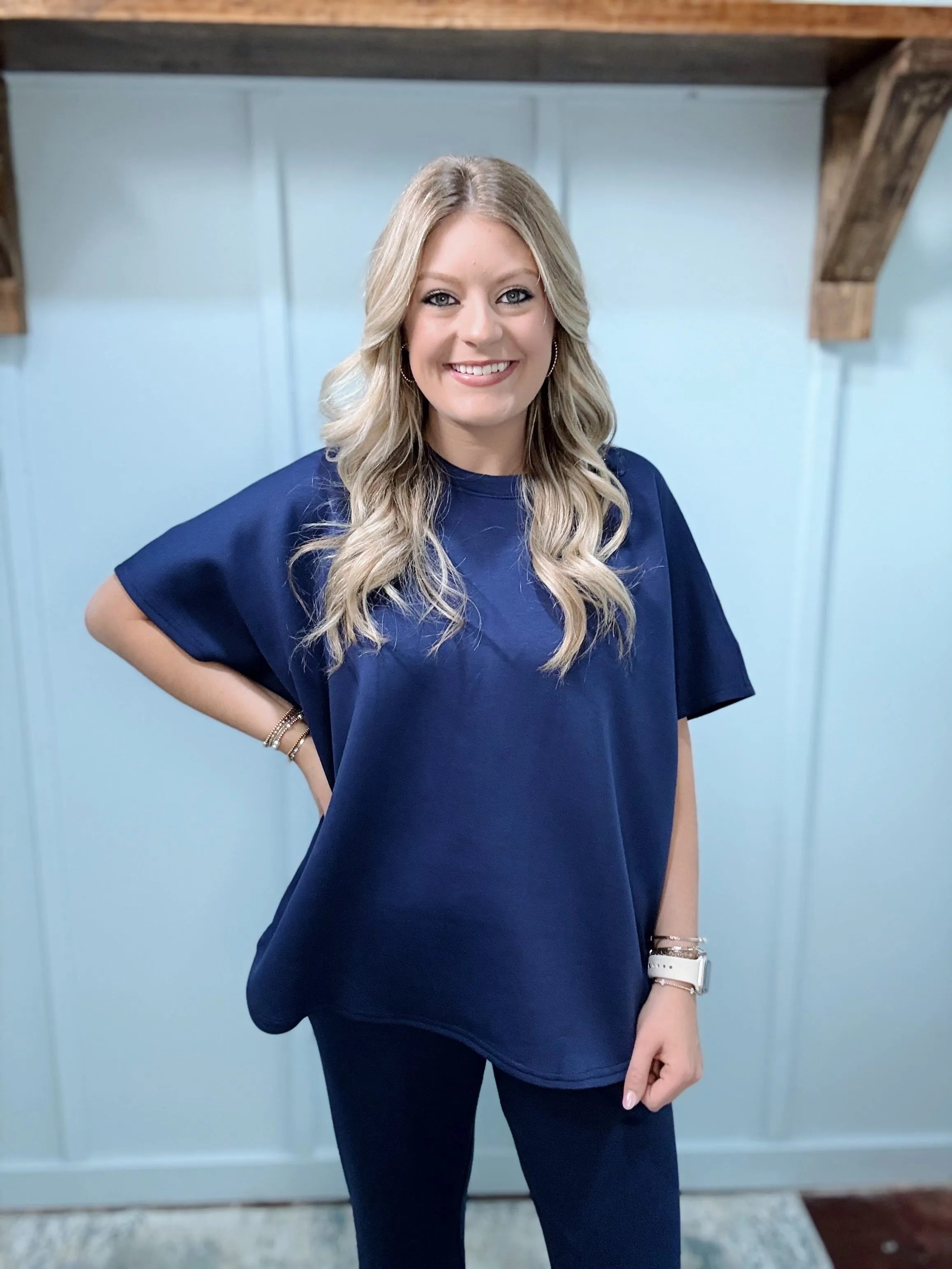 Navy Poncho Top & Bell Bottom Set