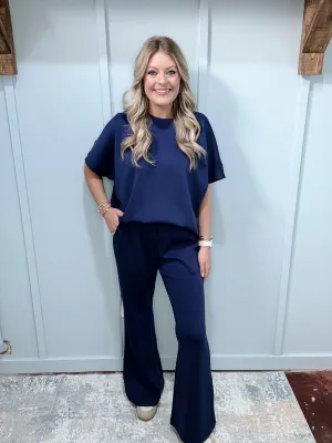 Navy Poncho Top & Bell Bottom Set
