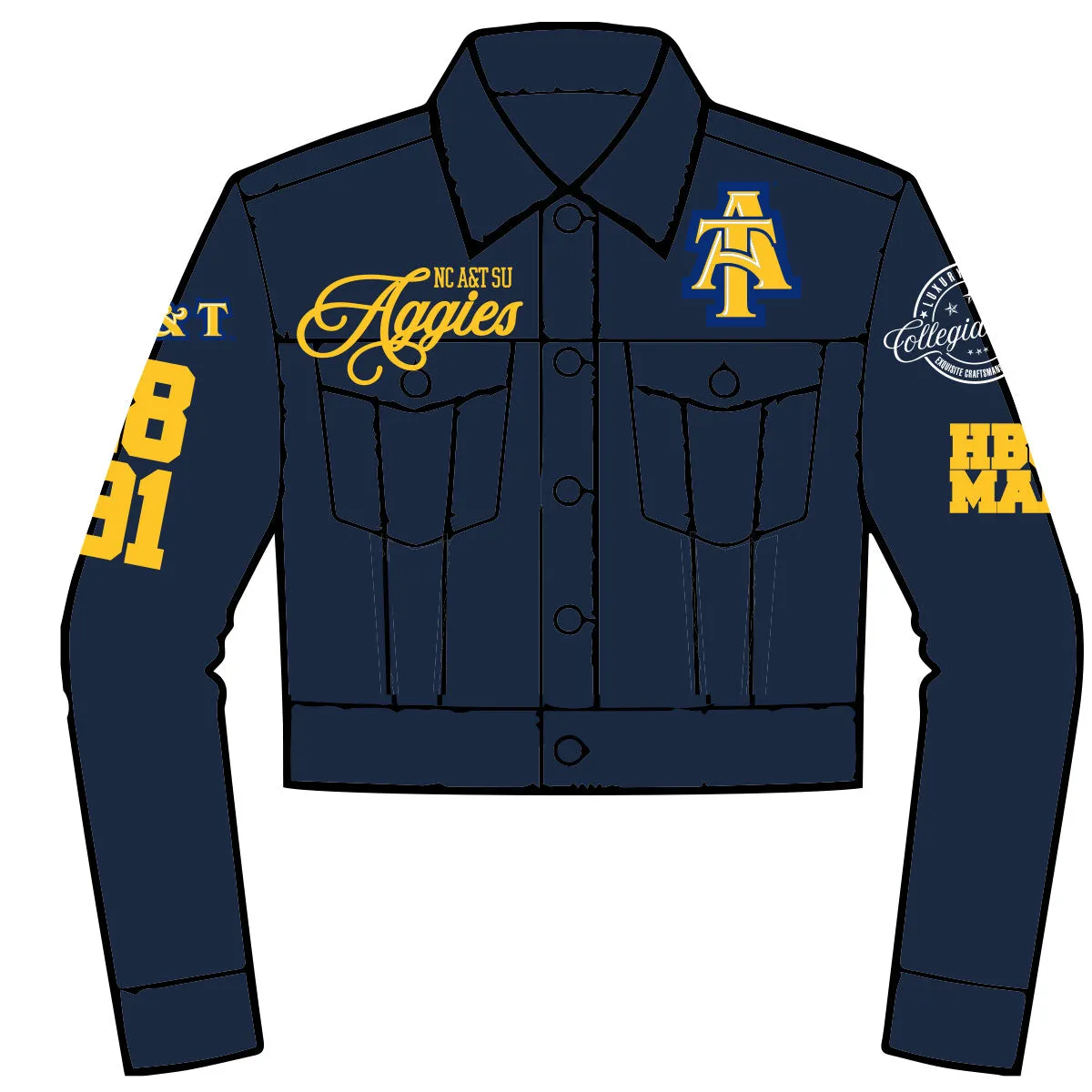 NC A&T SU | CROP  Dark Navy Trucker DENIM JACKET