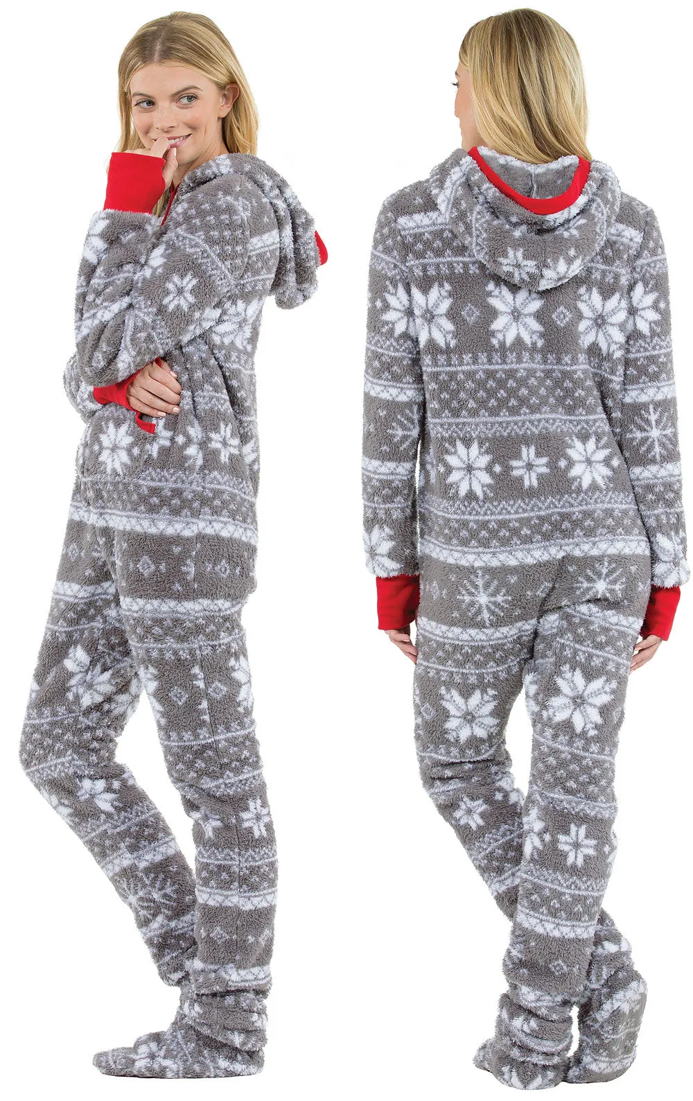 Nordic Fleece Hoodie-Footie Onesie Pajamas  - Couples