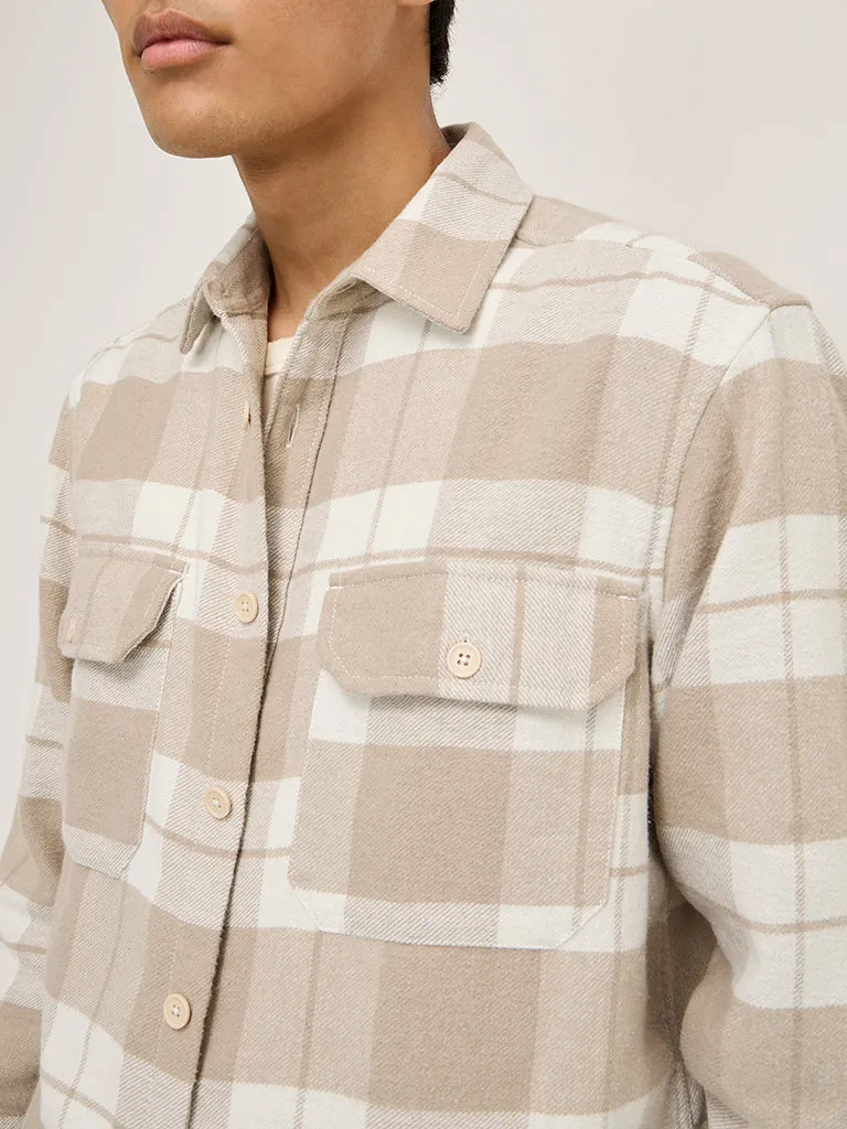 Nuon Beige Checks Design Relaxed-Fit Cotton Shirt