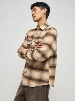 Nuon Brown Checkered Relaxed-Fit Cotton Shirt