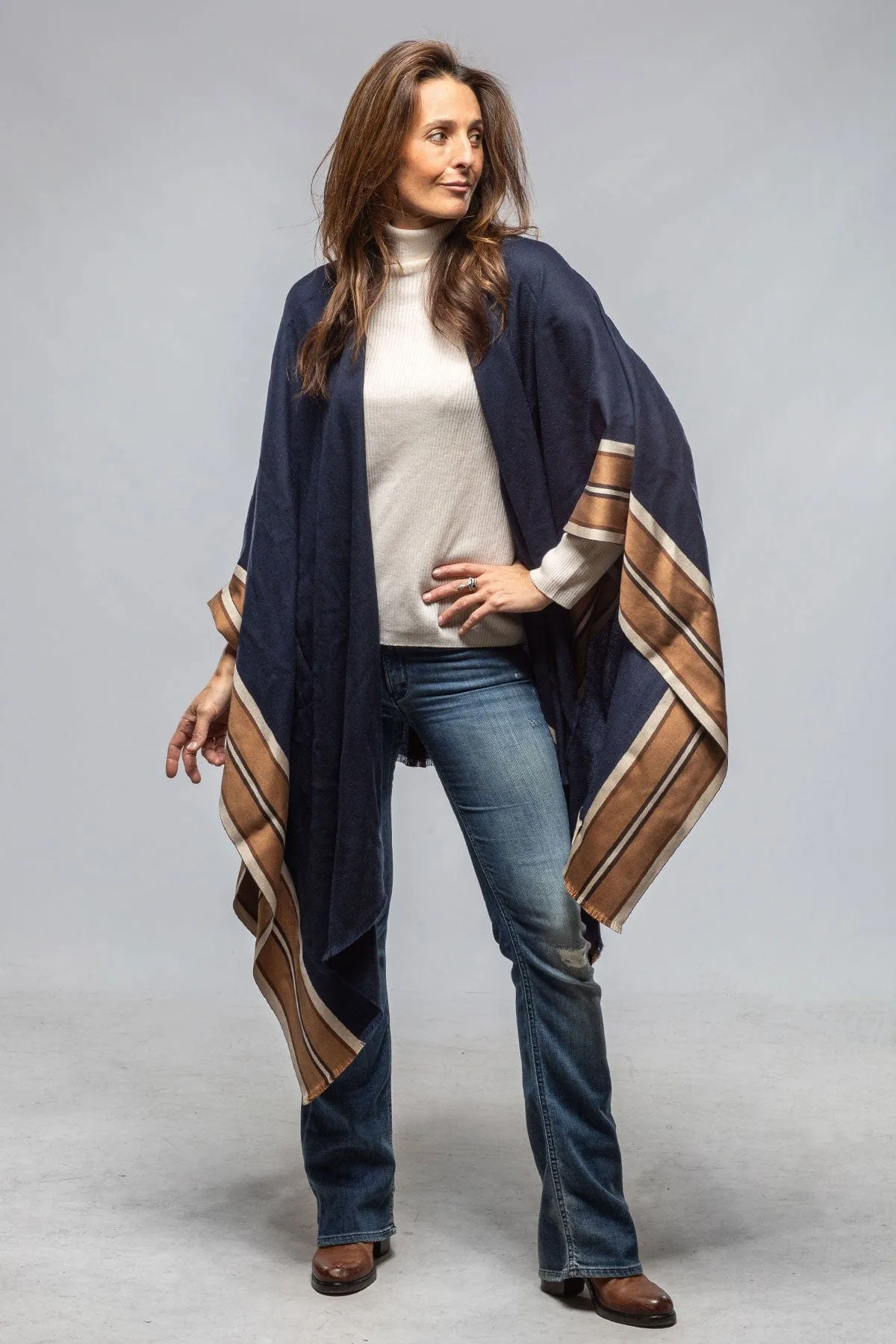 Nuvola Cashmere Silk Cape/Shawl In Navy