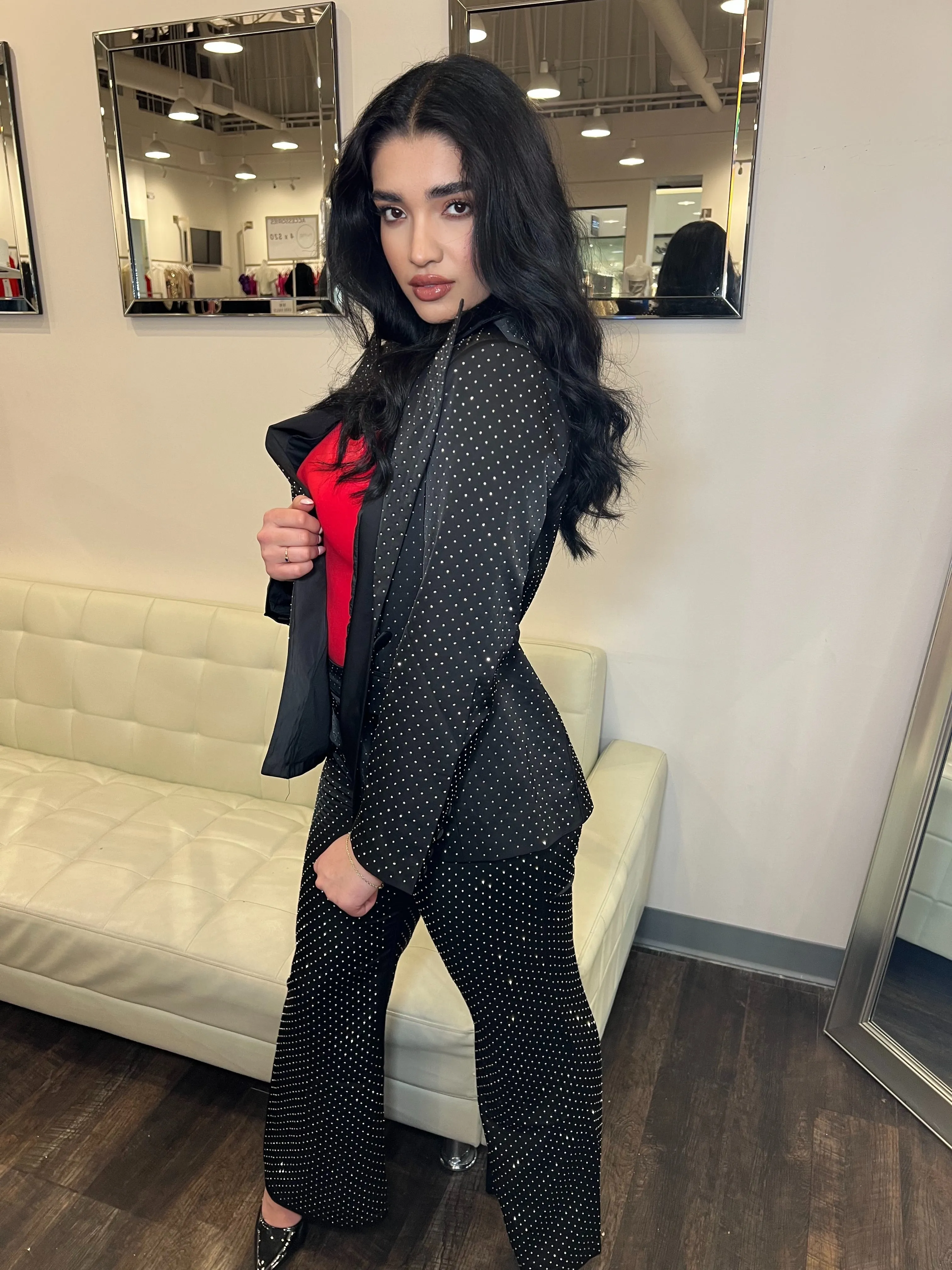 Nvme Aria Rhinestone Flare Pants - Black