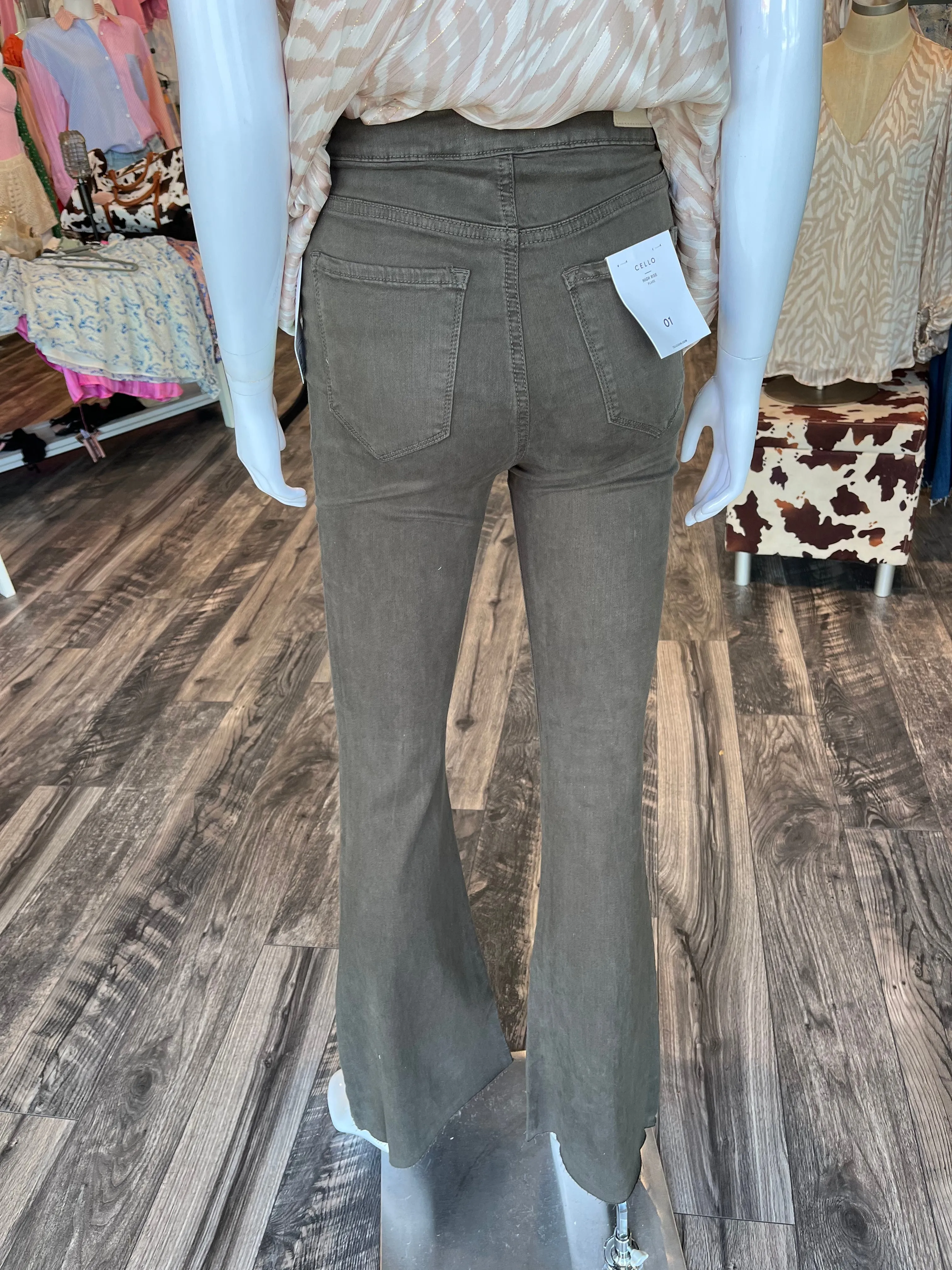 Olive Flare Bottom Jeans