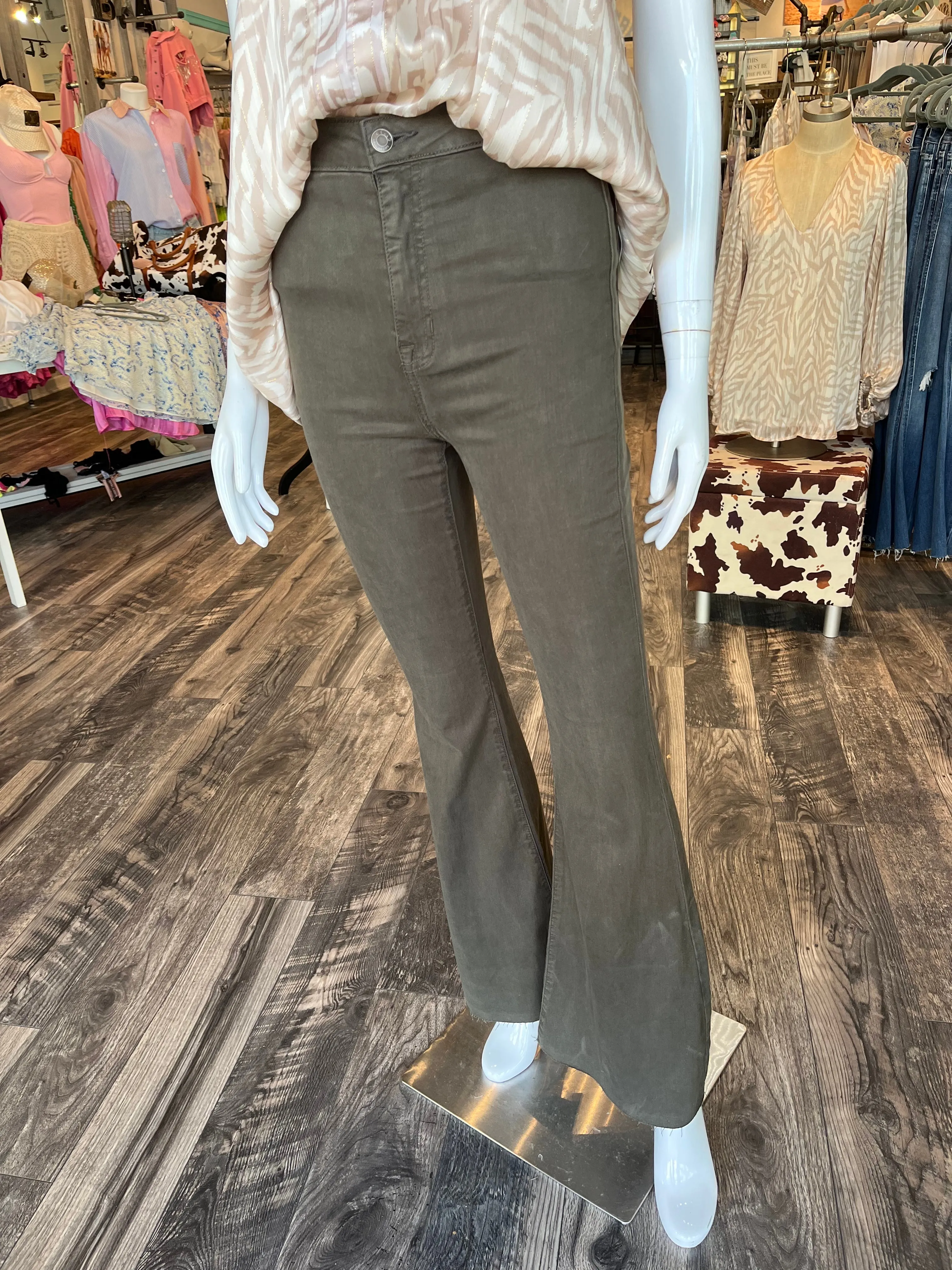 Olive Flare Bottom Jeans