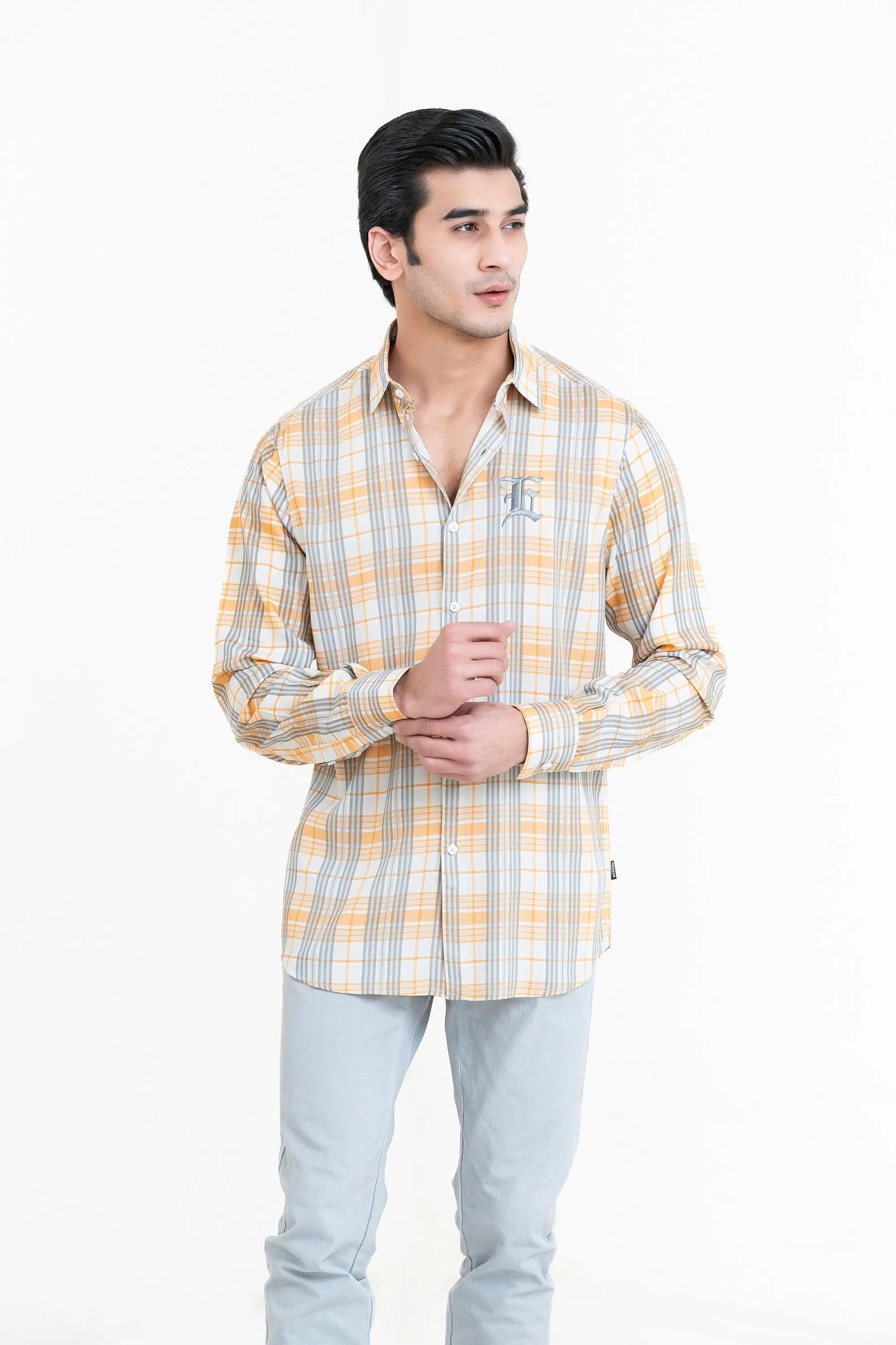 Orange Chekered Casual Shirt