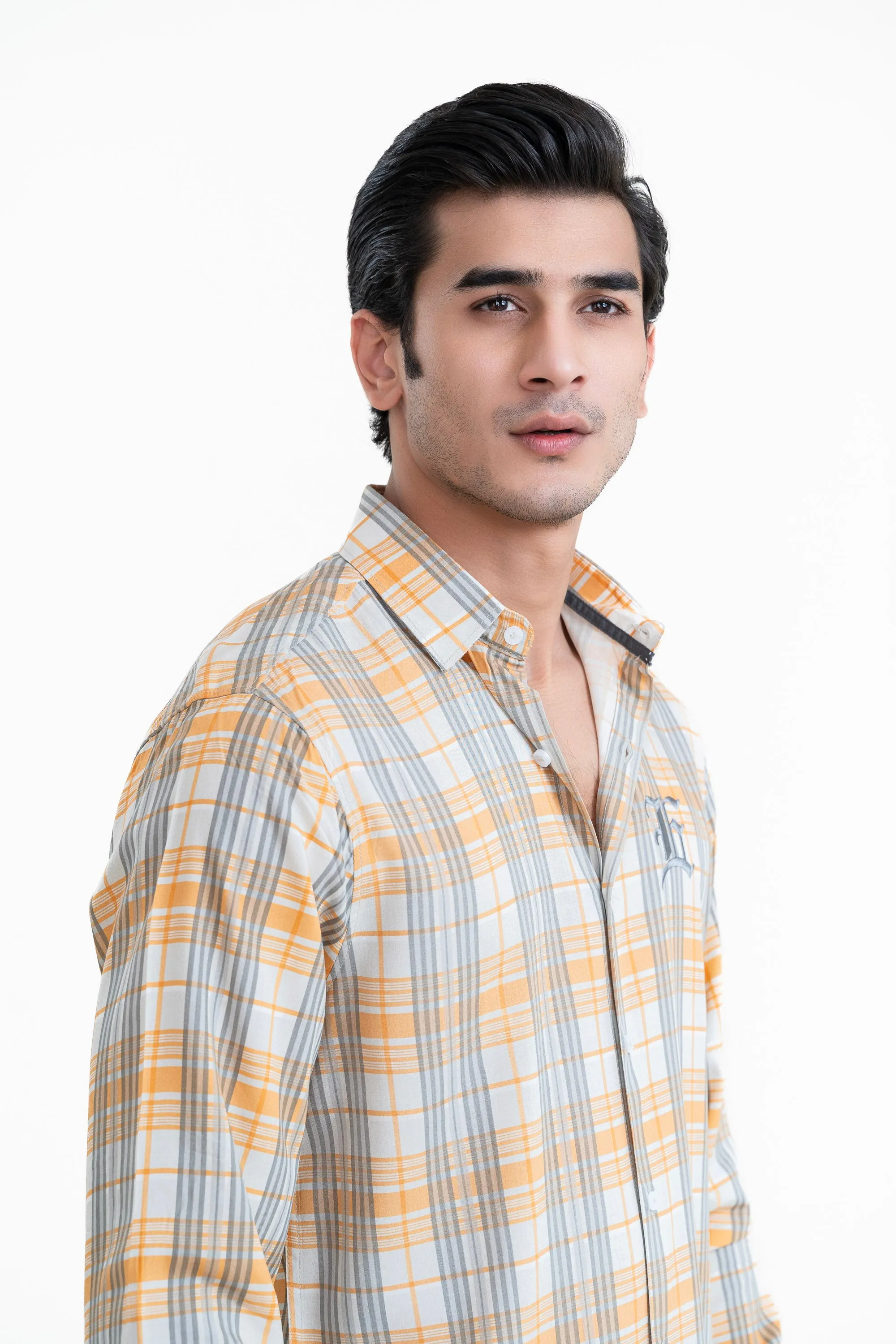 Orange Chekered Casual Shirt