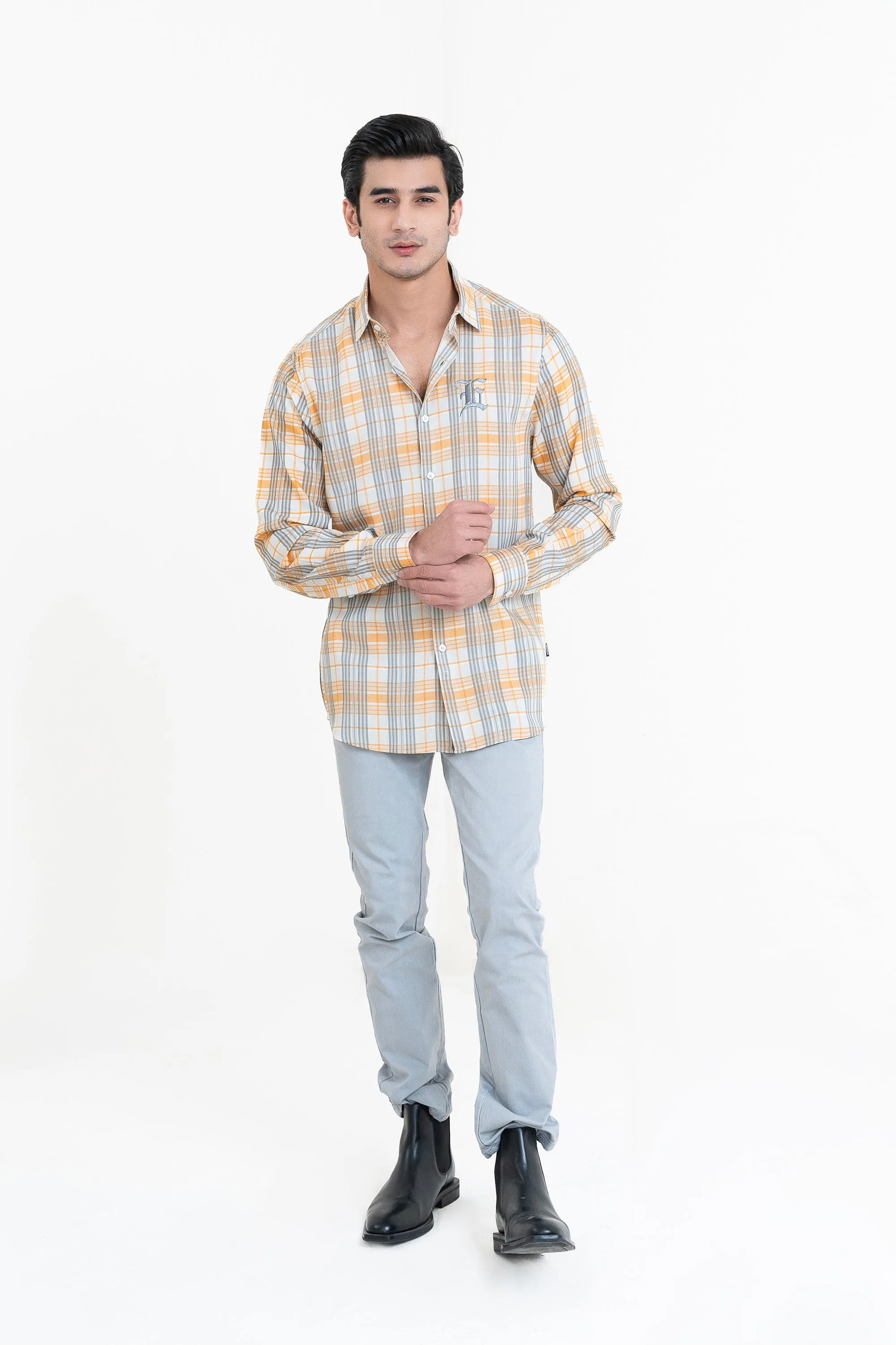 Orange Chekered Casual Shirt